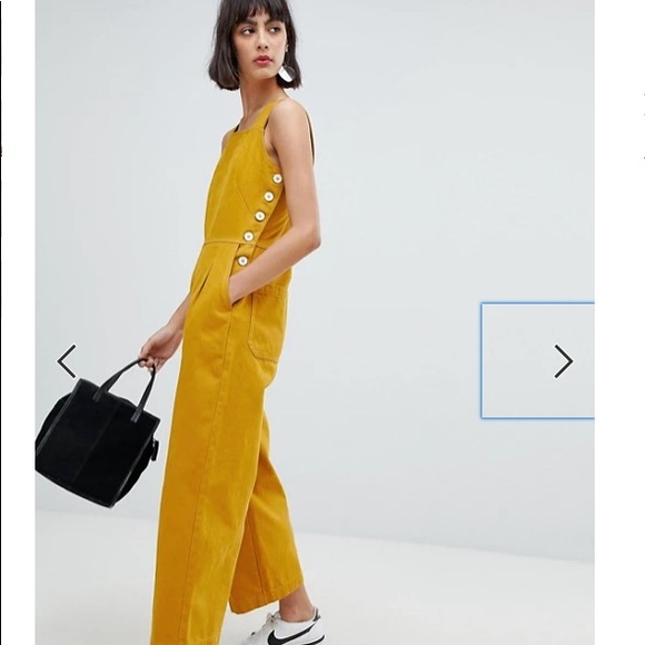 yellow denim overalls